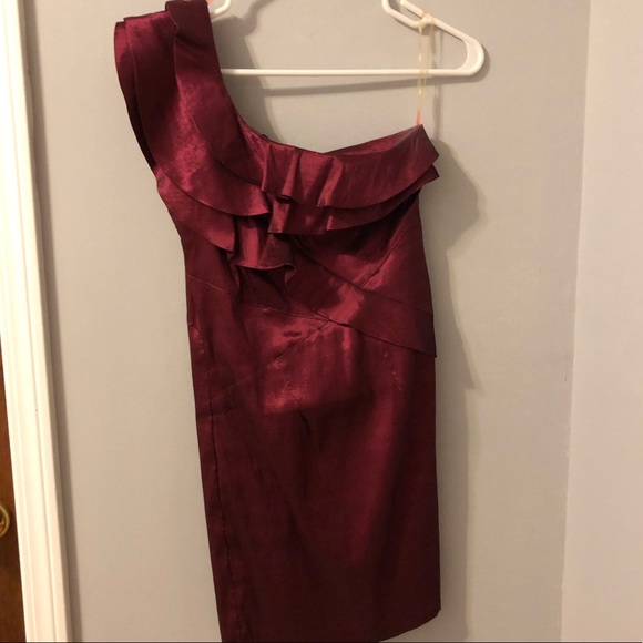 Satin Ruffle One Shoulder Mini Dress - Picture 2 of 4
